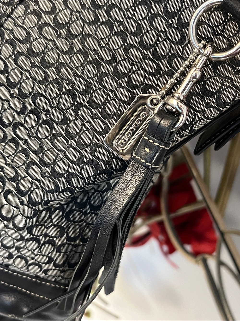Coach Signature Jacquard Shoulder Bag in Black and Cream - Picture 10 of 15